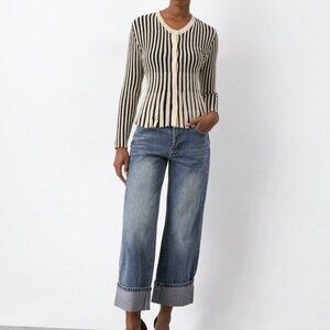 Apricot Casual Women's Striped Long Sleeve Sweater